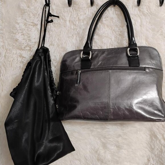 Gianni Bernini Crackled GunMetal Leather Hand/Crossbody Full Zip Around NWOT - Picture 2 of 11